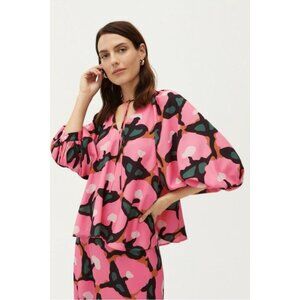 $295 Rhode Addie Rose Bloom Pink Balloon Sleeve Blouse Shirt Large